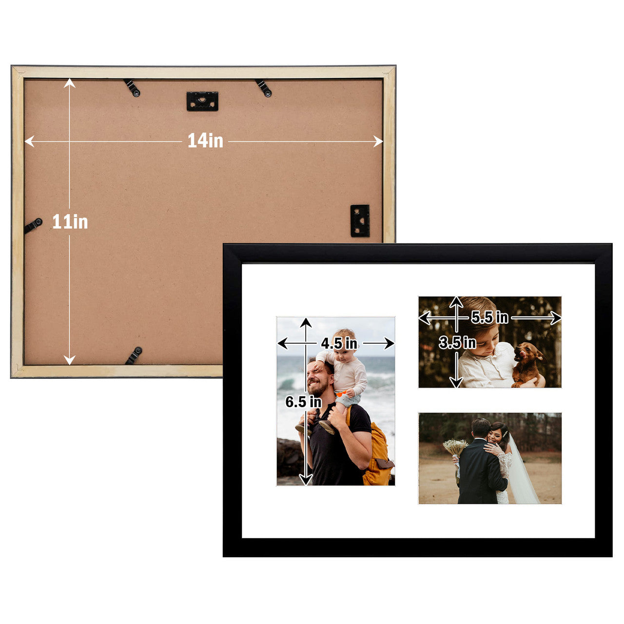 11X14 Collage Picture Frames, Wood Frames with White Mat For One 5X7 And Two 4X6 Photos, Black (10 Pcs per Box)