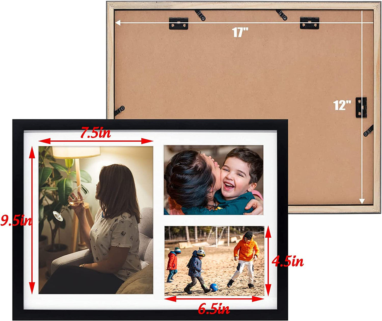 12X17 Wood Frames, Collage Picture Frames with Mat For One 8x10 and Two 5x7 Photos (8 Pcs per Box)