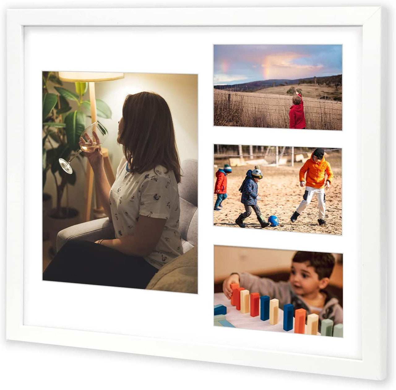 14X16 Collage Picture Frames, Wood Frames with White Mat For One 8X10 And Three 4X6 Photos, White (8 Pcs per Box)