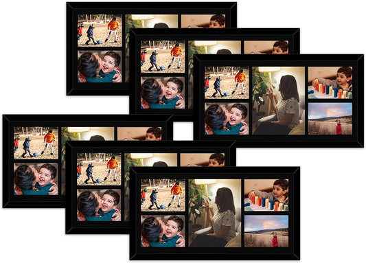 12X24 Collage Picture Frames, Wood Frames with Mat For One 8x10 and Four 5x7 Pictures (6 Pcs per Box) Black with Black Mat