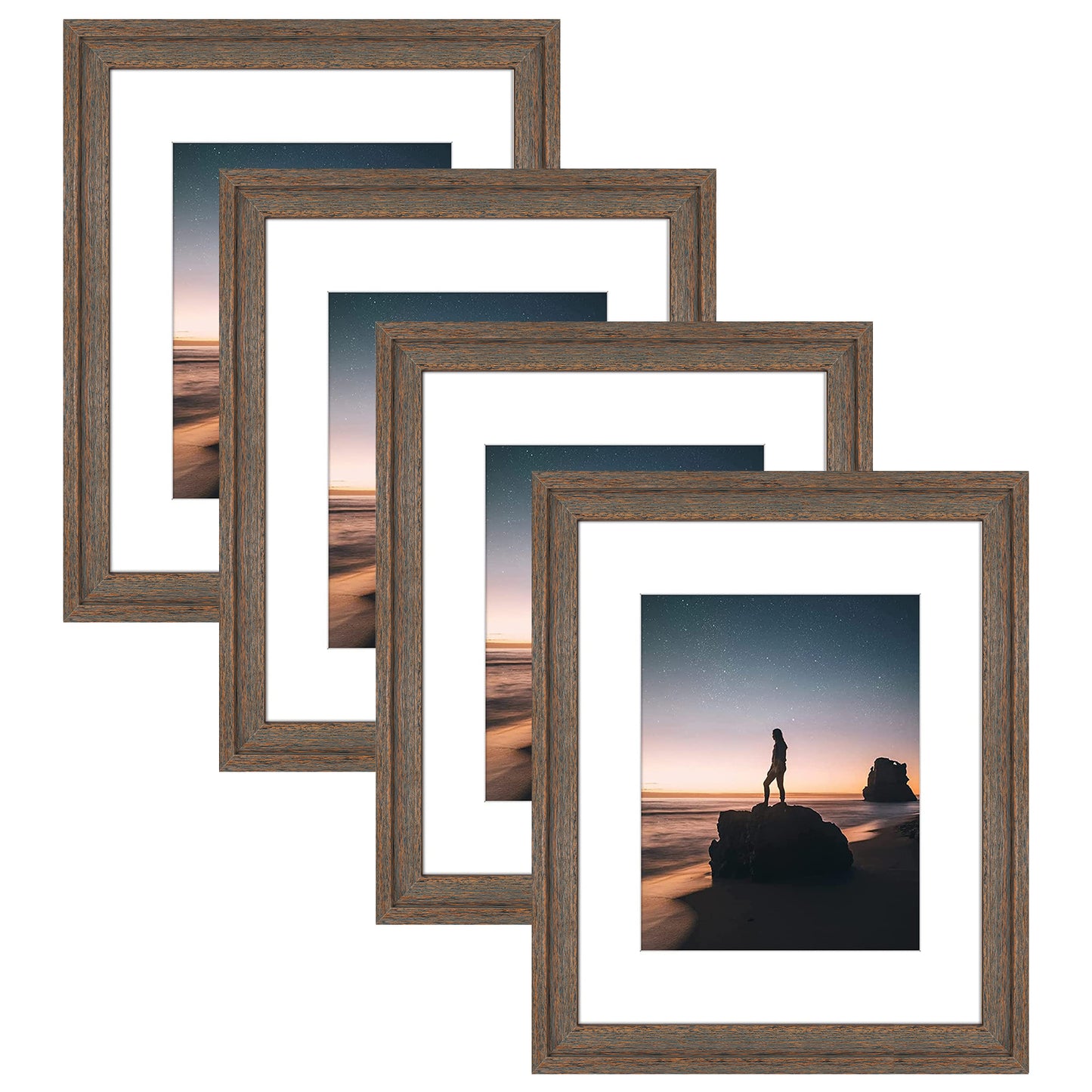 16X20 Wood Frames Display 11X14 Picture With White Mat (4 Pcs per Box) Brown