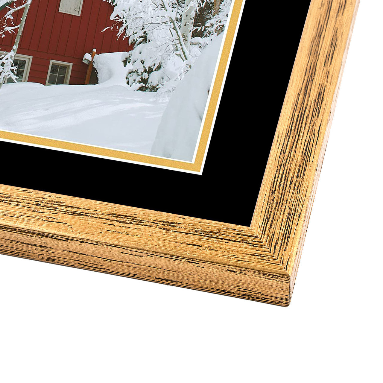 11X14 Wood Frames Display 8X10 Photo With Black Over Gold Double Mat and Real Glass, Distressed Gold (10 Pcs per Box)