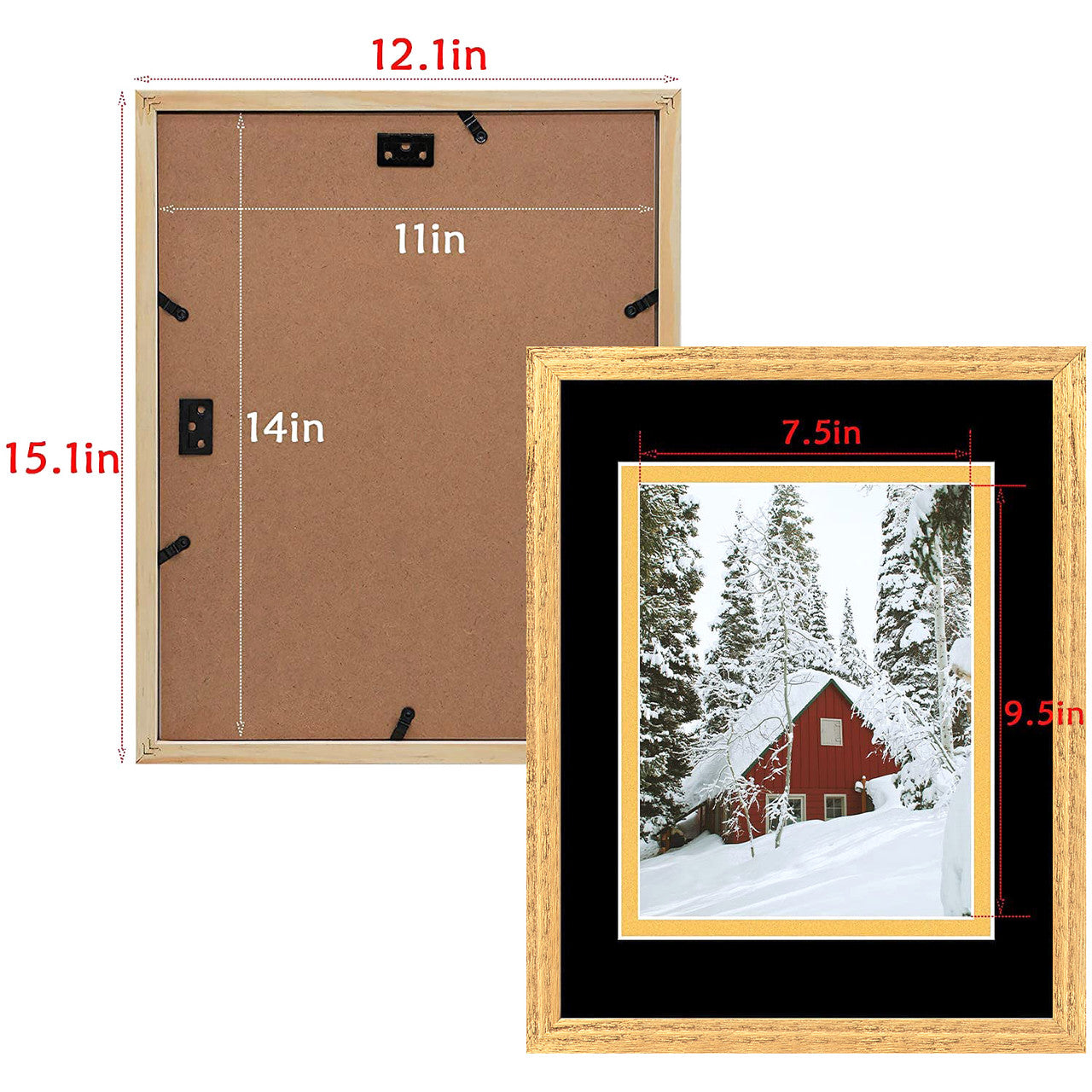 11X14 Wood Frames Display 8X10 Photo With Black Over Gold Double Mat and Real Glass, Distressed Gold (10 Pcs per Box)