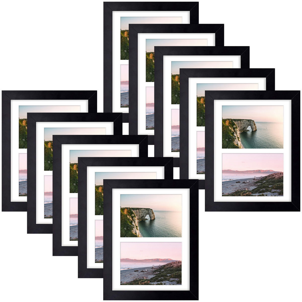 8.5x11 Black Wood Picture Frame for Two 5x7 Photos (10 Pcs Per Box)