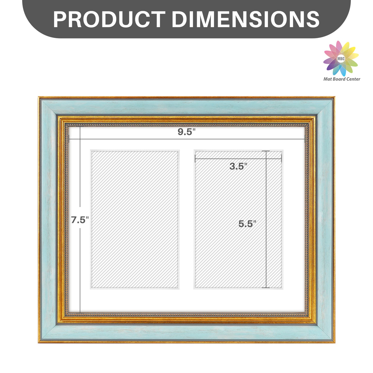 8x10 Collage Picture Frame with White Mat for Two 4x6 Photo Blue Gold(10 Pcs Per Box)
