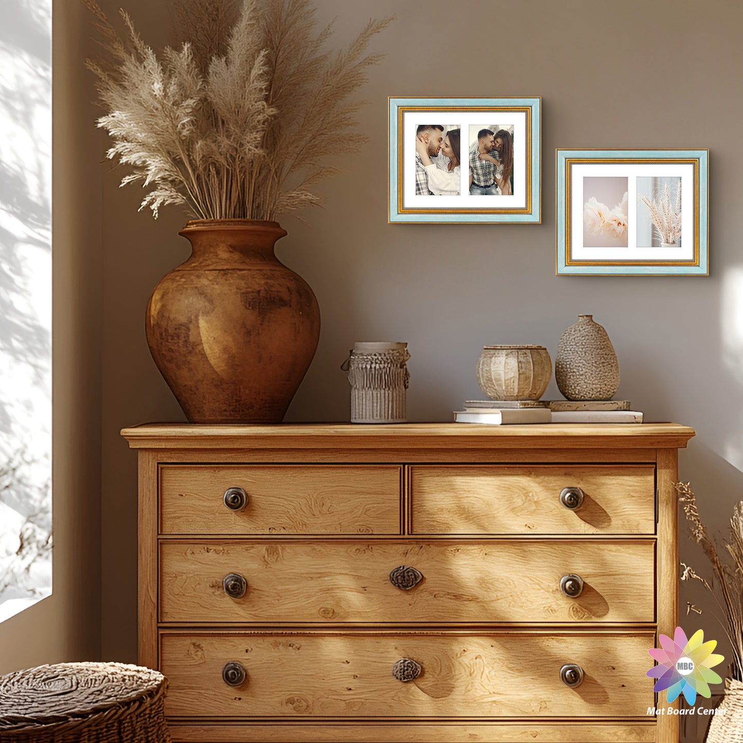 8x10 Collage Picture Frame with White Mat for Two 4x6 Photo Blue Gold(10 Pcs Per Box)