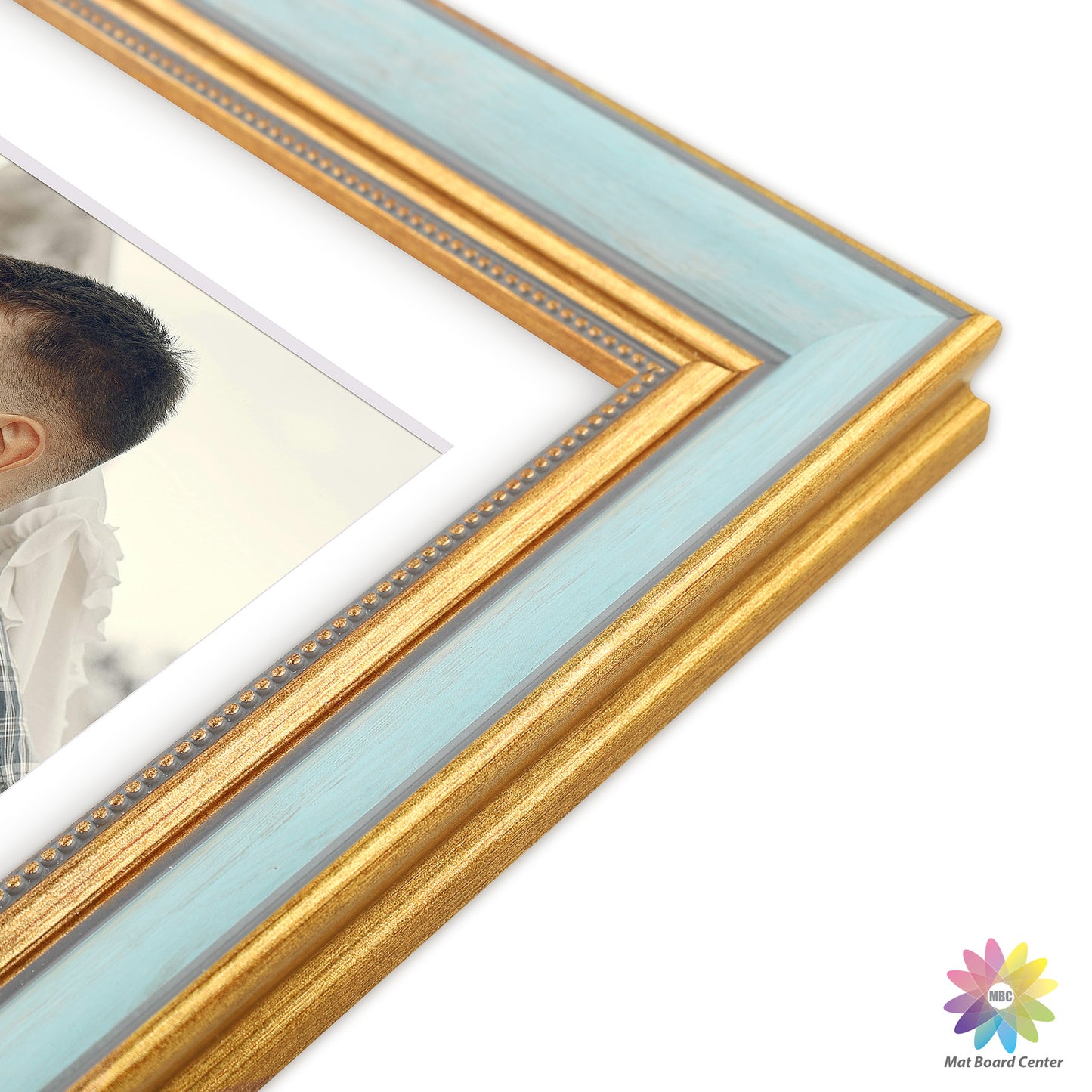 8x10 Collage Picture Frame with White Mat for Two 4x6 Photo Blue Gold(10 Pcs Per Box)