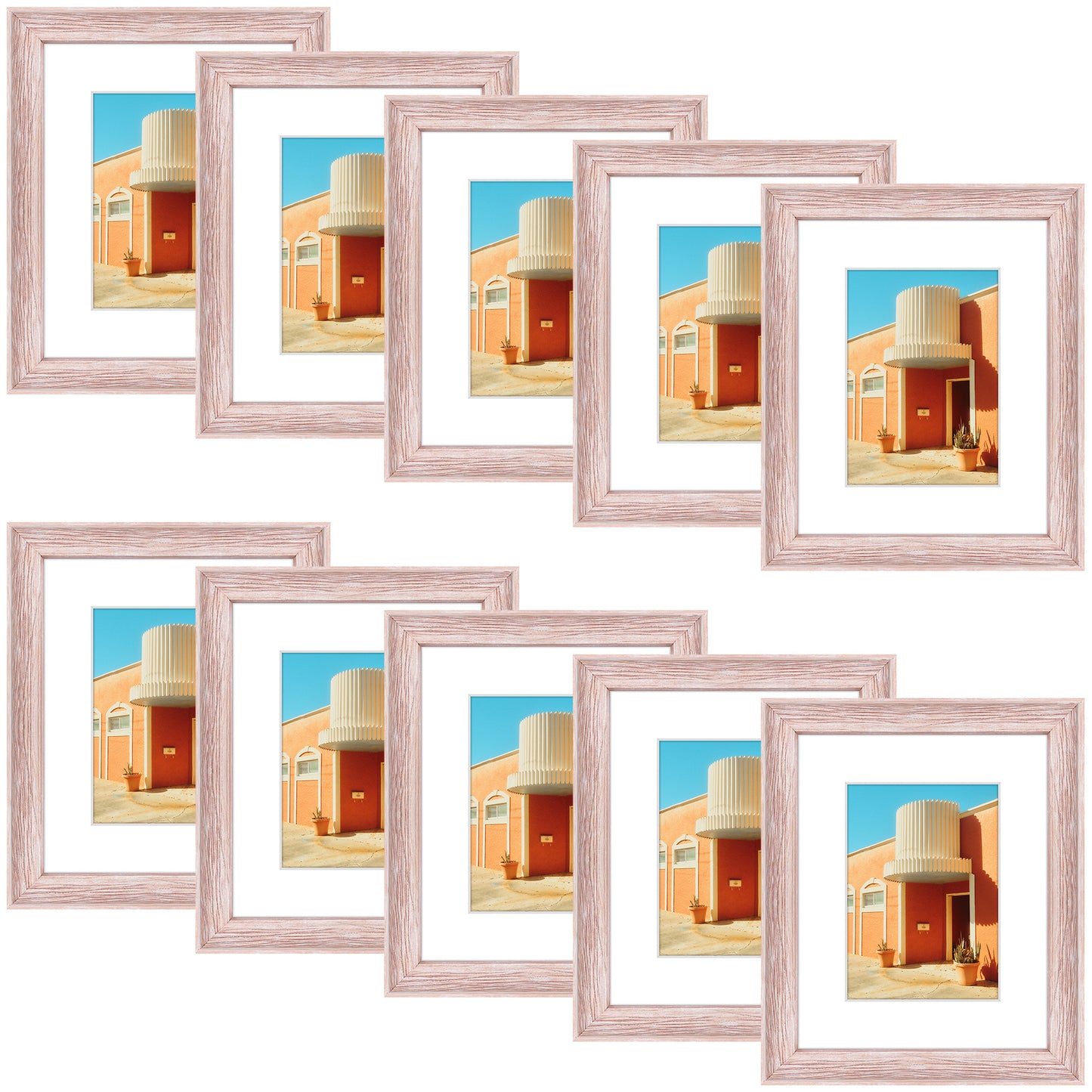 8x10 Picture Frame with White Mat and Plexiglass (10 Pcs Per Box) Pink