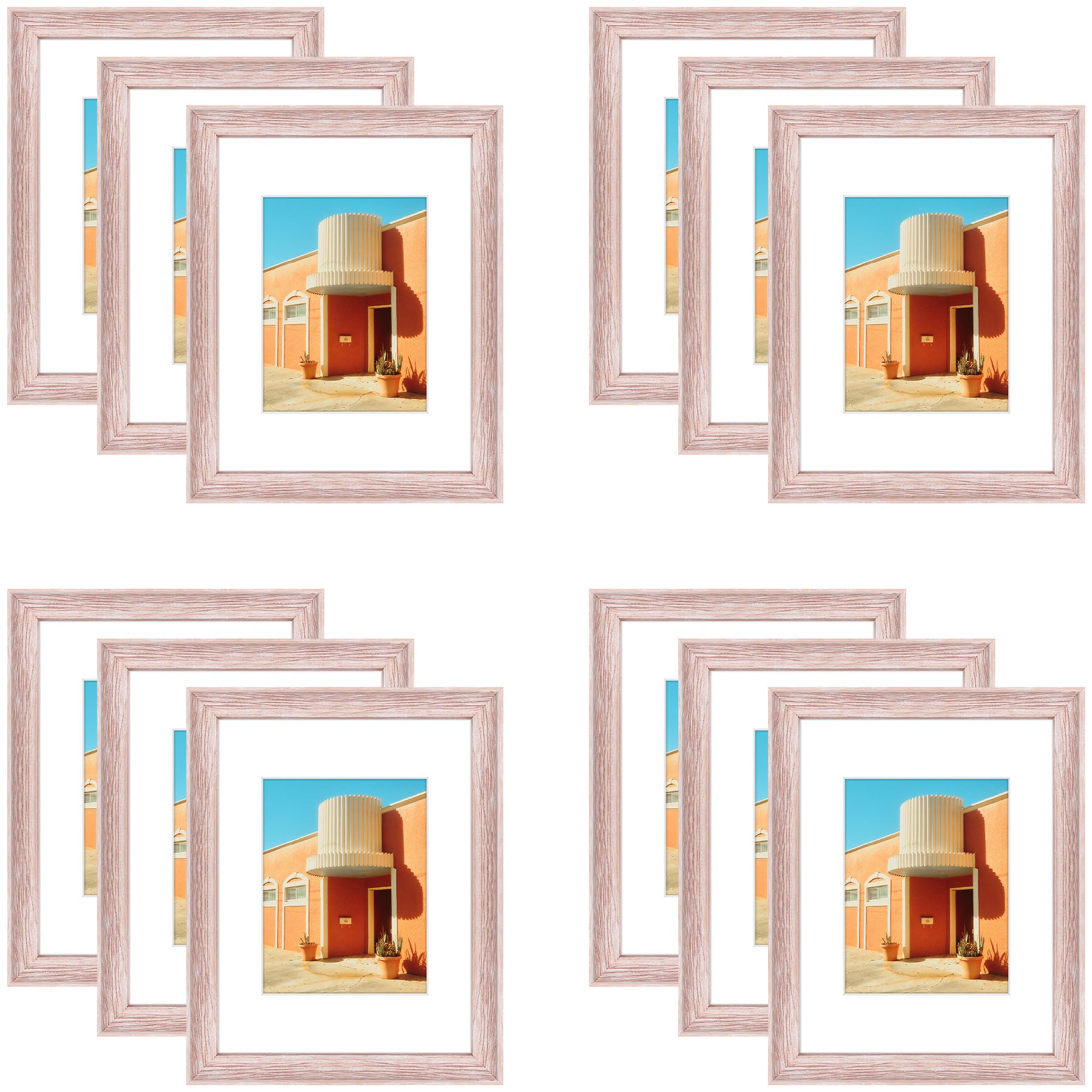 9x12 Picture Frame for 6x8 Photo with White Mat and Plexiglass (12 Pcs Per Box) Pink