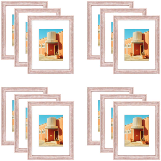 9x12 Picture Frame for 6x8 Photo with White Mat and Plexiglass (12 Pcs Per Box) Pink