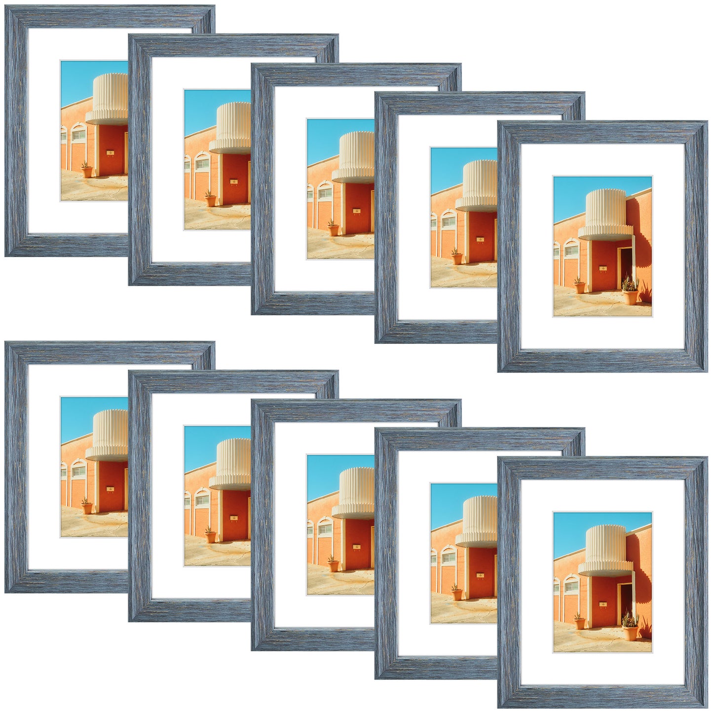 8x10 Picture Frame with White Mat and Plexiglass (10 Pcs Per Box) Blue