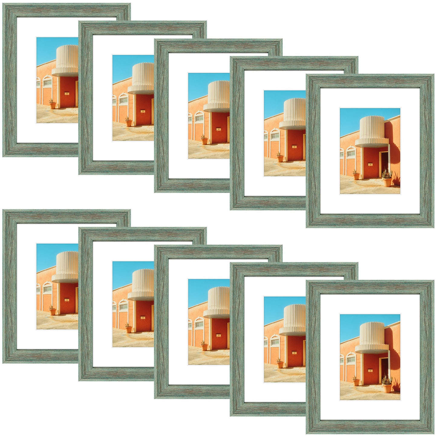 8x10 Picture Frame with White Mat and Plexiglass (10 Pcs Per Box) Green