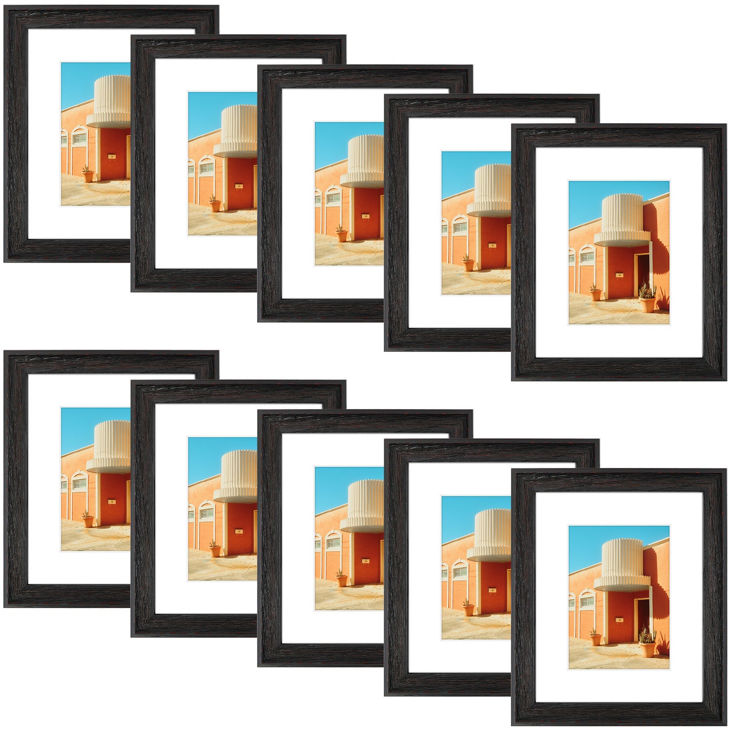 8x10 Picture Frame with White Mat and Plexiglass (10 Pcs Per Box) Black