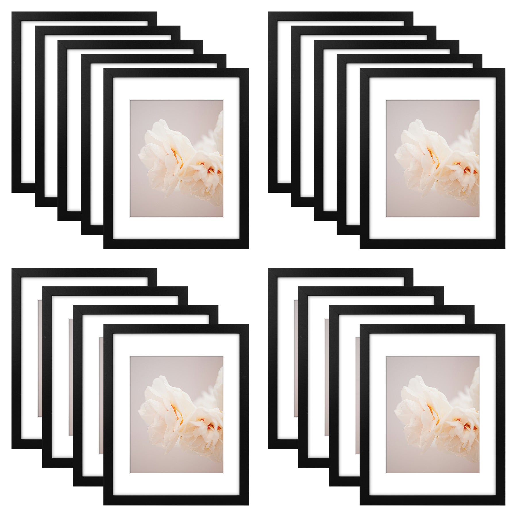 11x14 Picture Frame for 8x10 photo With White Mat Black Color (18 Pcs Per Box)