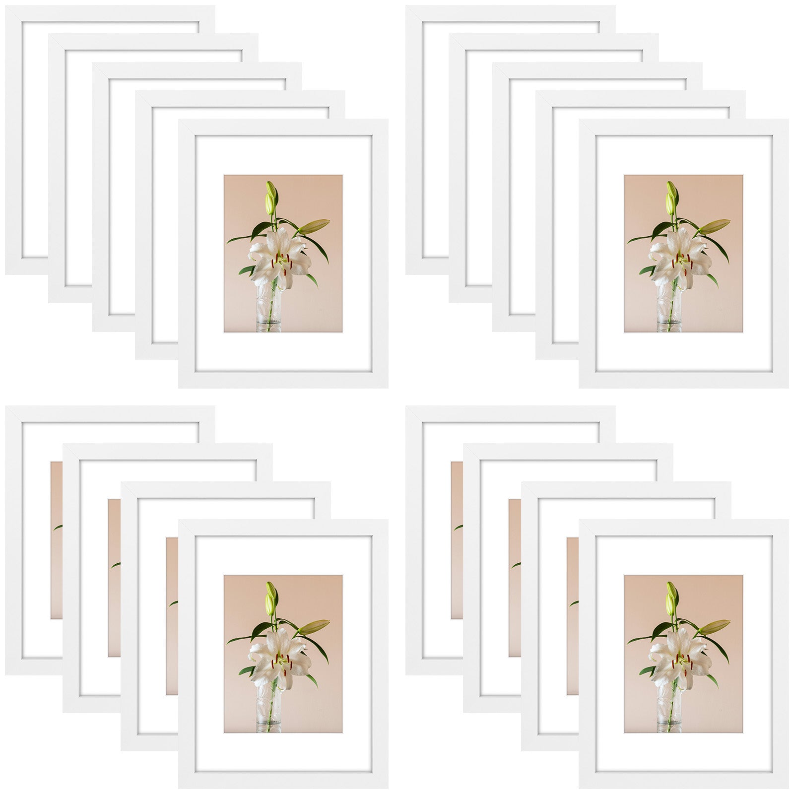 Clearance 9x12 Picture Frames for 6x8 Photo with White Mat and Plexiglass (18 Pcs Per Box) White