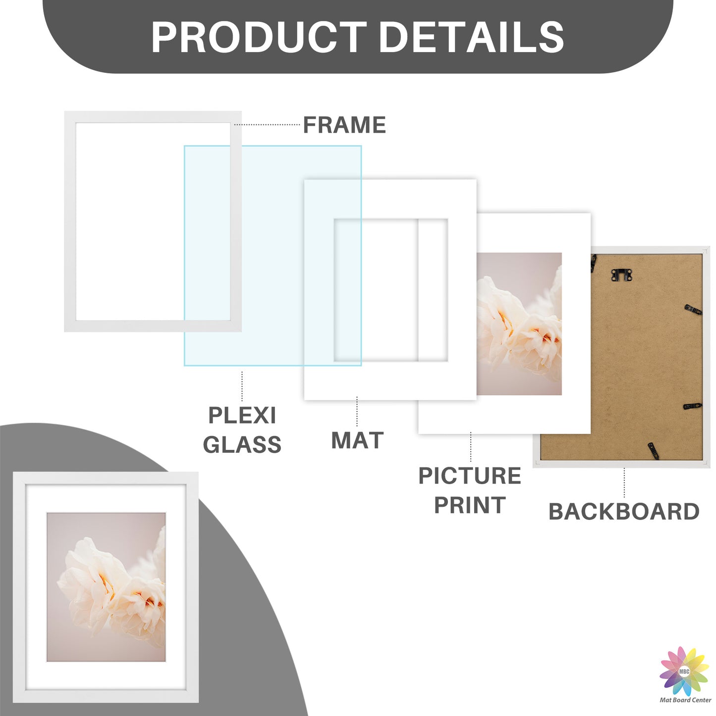 11x14 Picture Frame for 8x10 photo With White Mat (18 Pcs Per Box)