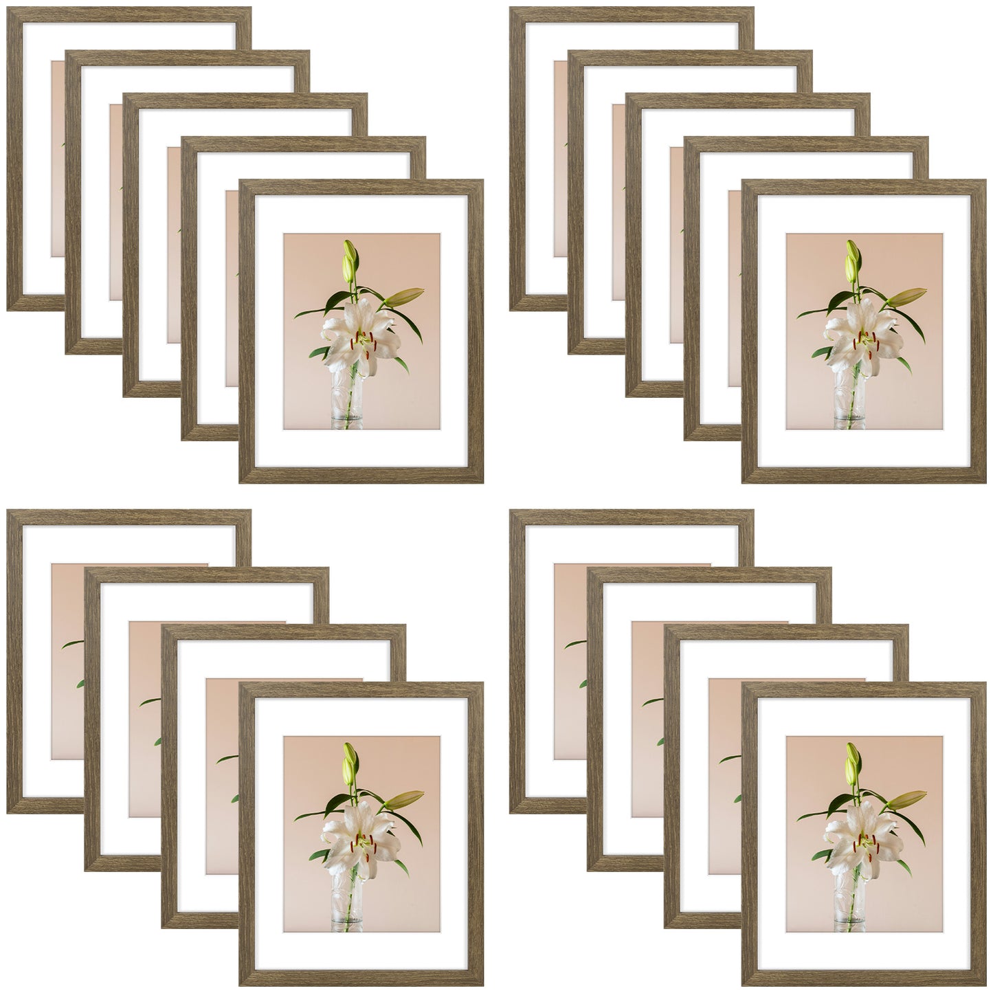Clearance 11x14 Picture Frame for 8x10 photo With White Mat (18 Pcs Per Box) Brown