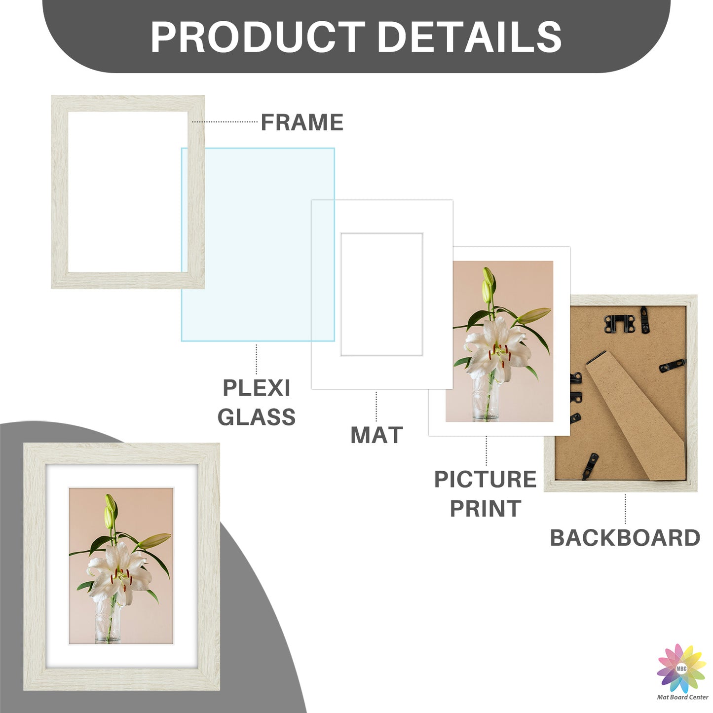 Clearance 6x8 Picture Frame for 4x6 Photo with White Mat and Plexiglass (36 Pcs Per Box)