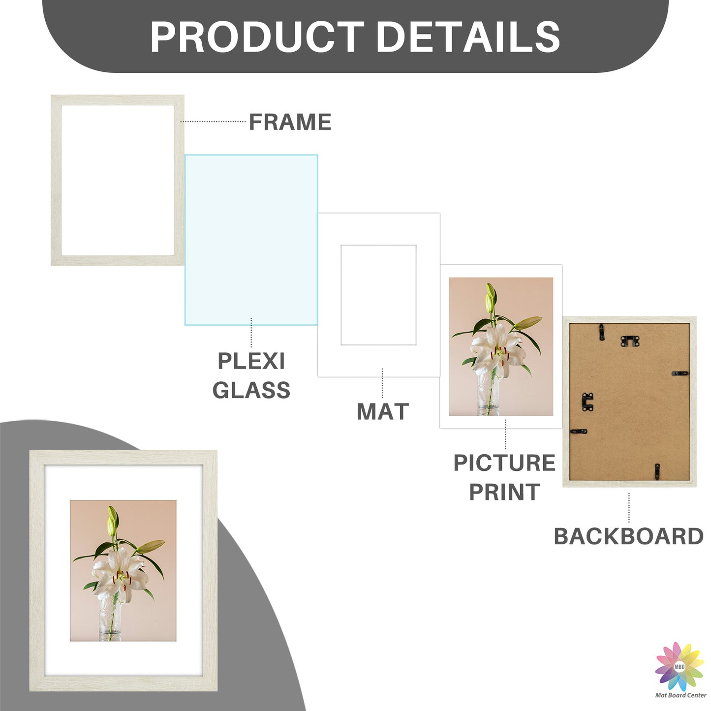 Clearance 9x12 Picture Frames for 6x8 Photo with White Mat and Plexiglass (18 Pcs Per Box)