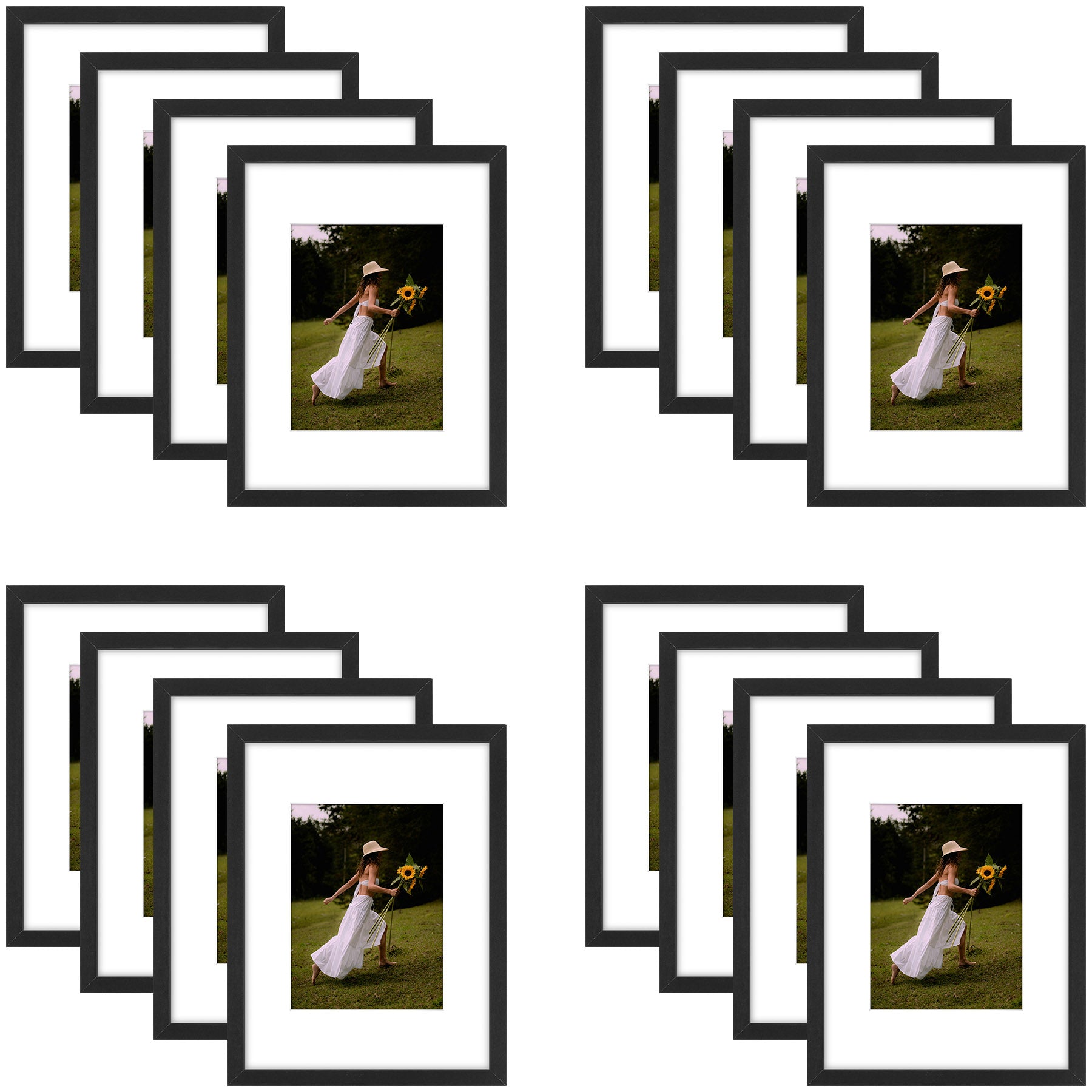 9x12 Picture Frame for 6x8 Photo with White Mat and Plexiglass (16 Pcs per Box) Black