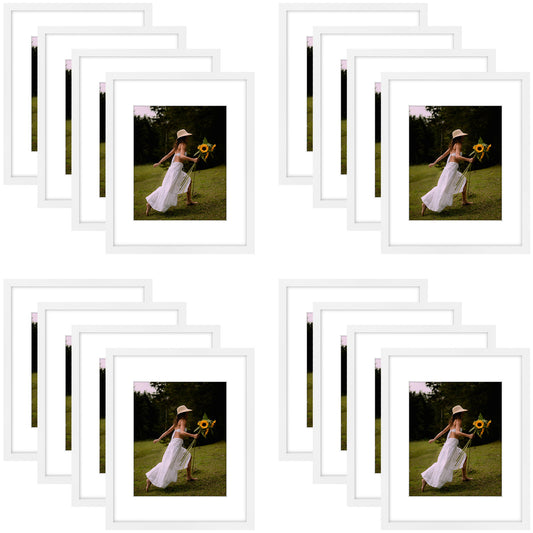 11x14 Picture Frame for 8x10 Photo with White Mat and Plexiglass (16 Pcs per Box) White