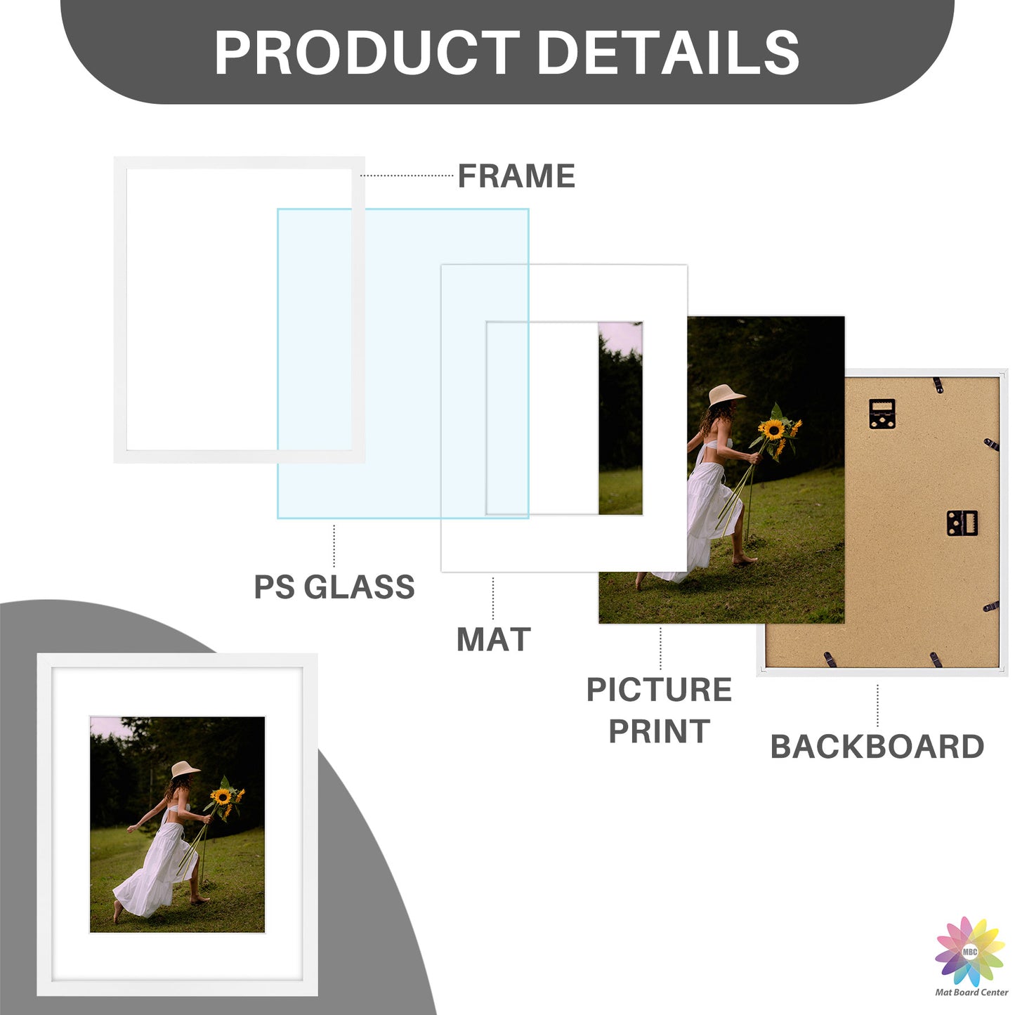 11x14 Picture Frame for 8x10 Photo with White Mat and Plexiglass (16 Pcs per Box)