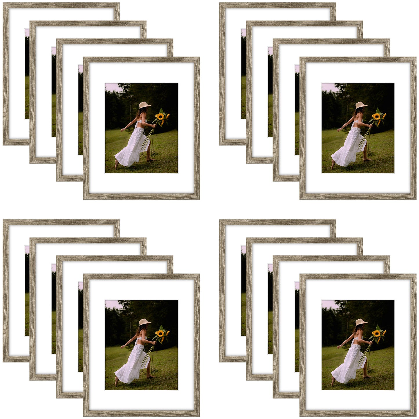11x14 Picture Frame for 8x10 Photo with White Mat and Plexiglass (16 Pcs per Box) Grey