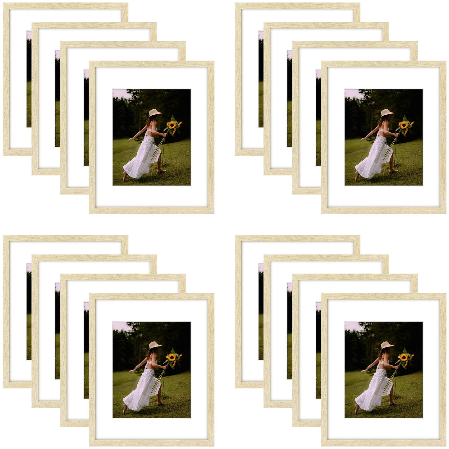 11x14 Picture Frame for 8x10 Photo with White Mat and Plexiglass (16 Pcs per Box) Beige