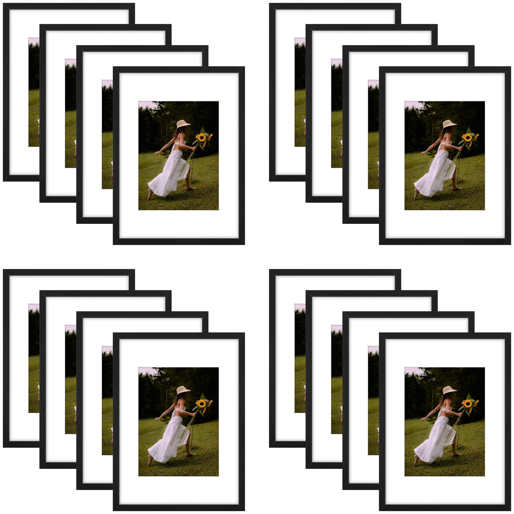 12x16 Picture Frame for 8.5x11 Photo with White Mat and Plexiglass (16 Pcs per Box) Black