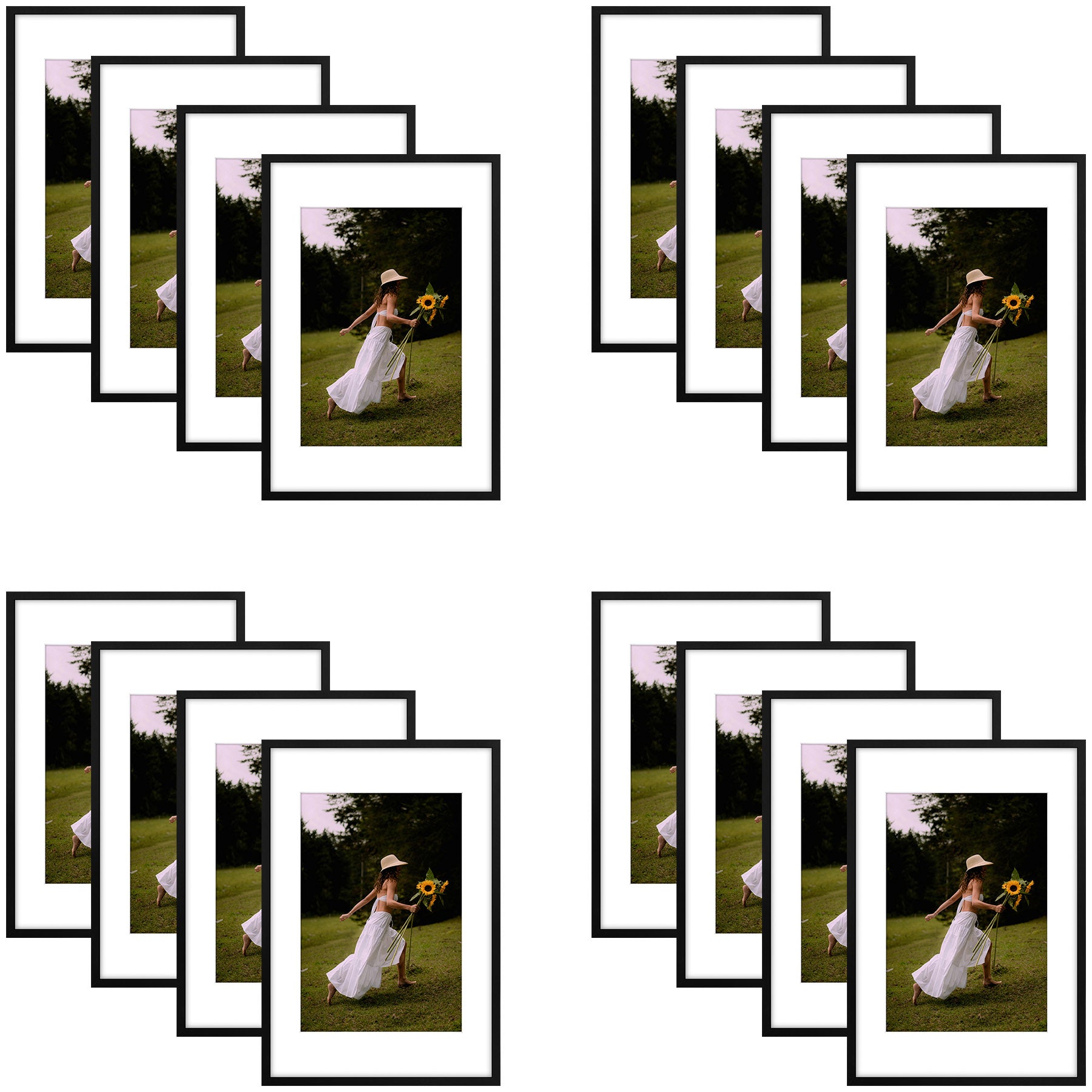 16x24 Picture Frame for 12x18 Photo with White Mat and Plexiglass (16 Pcs per Box) Black
