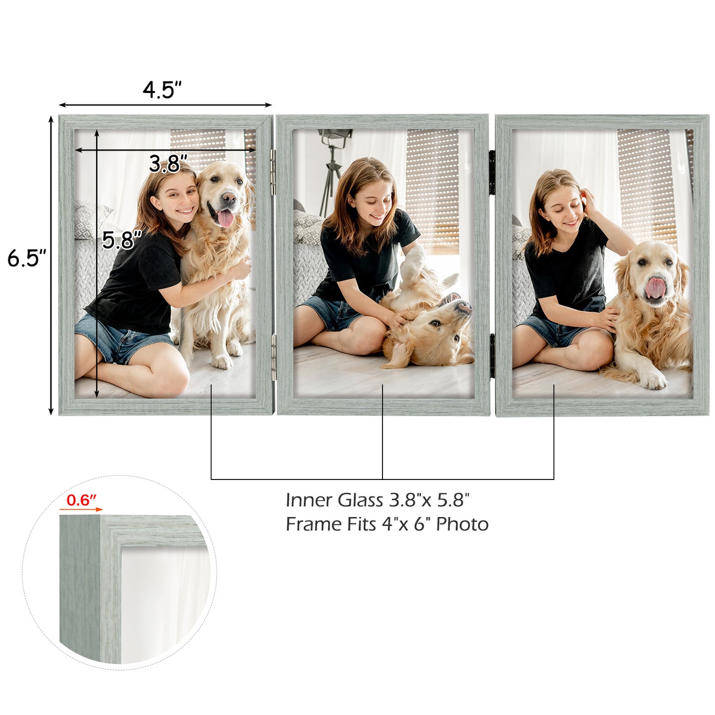 Clearance 4x6 Grey Three Picture Frame (8 Pcs Per Box)