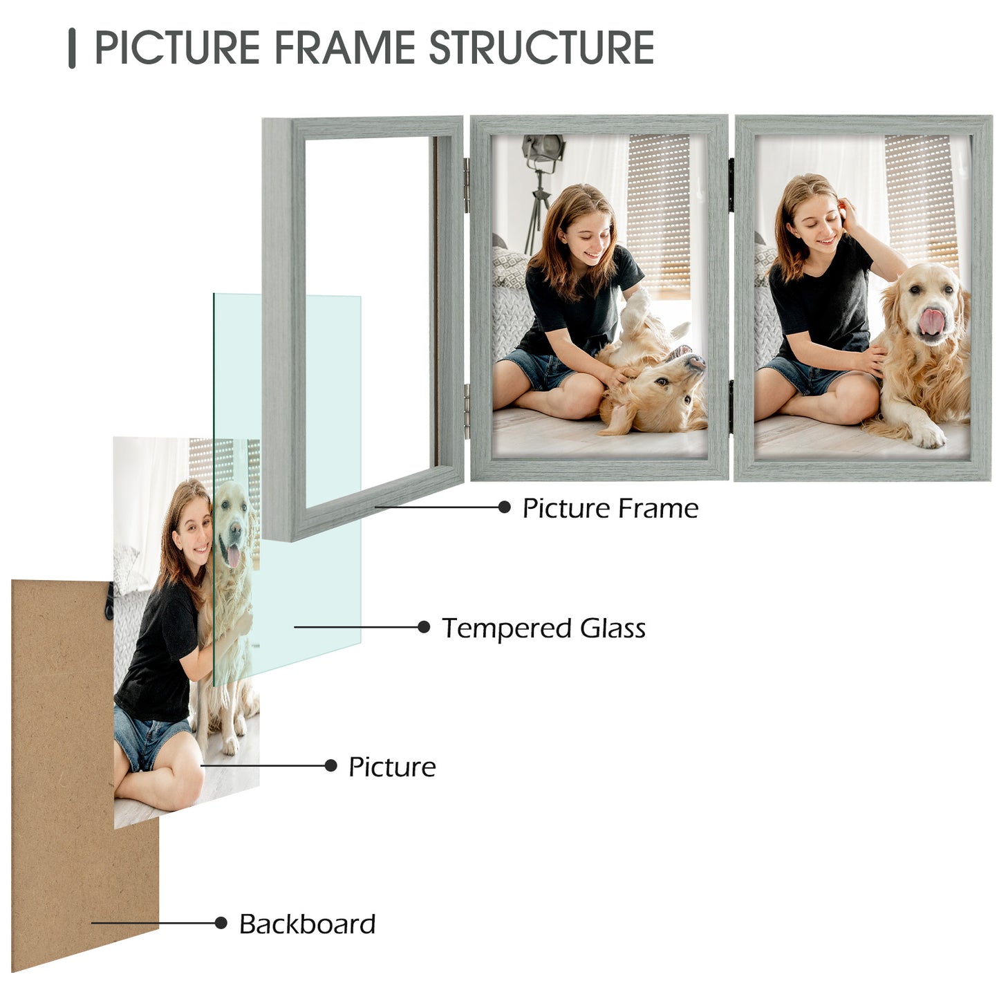 Clearance 4x6 Grey Three Picture Frame (8 Pcs Per Box)