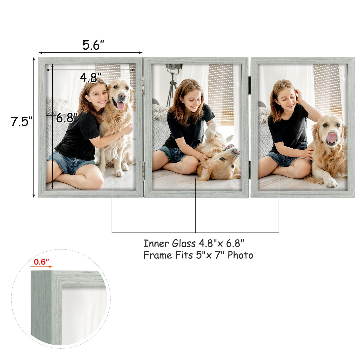 Clearance 5x7 Grey Three Picture Frame (8 Pcs Per Box)
