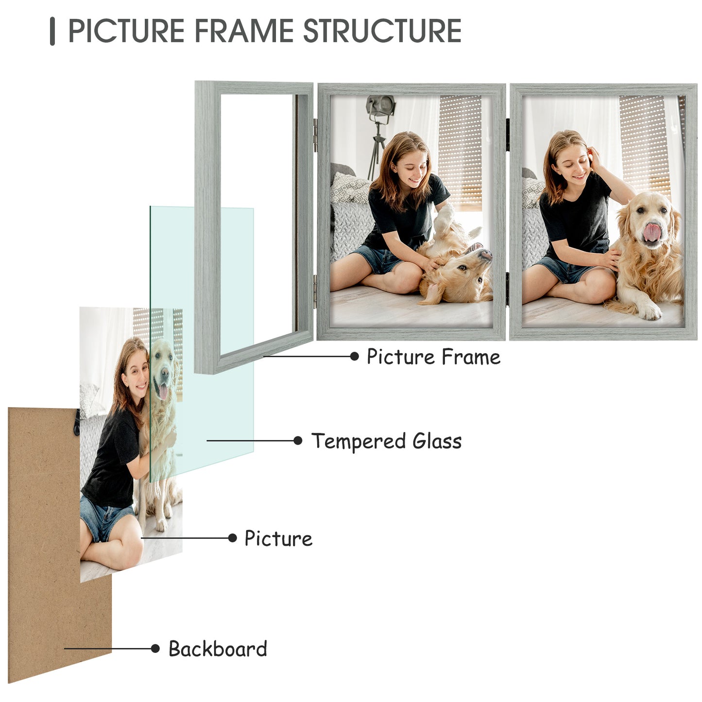 Clearance 5x7 Grey Three Picture Frame (8 Pcs Per Box)