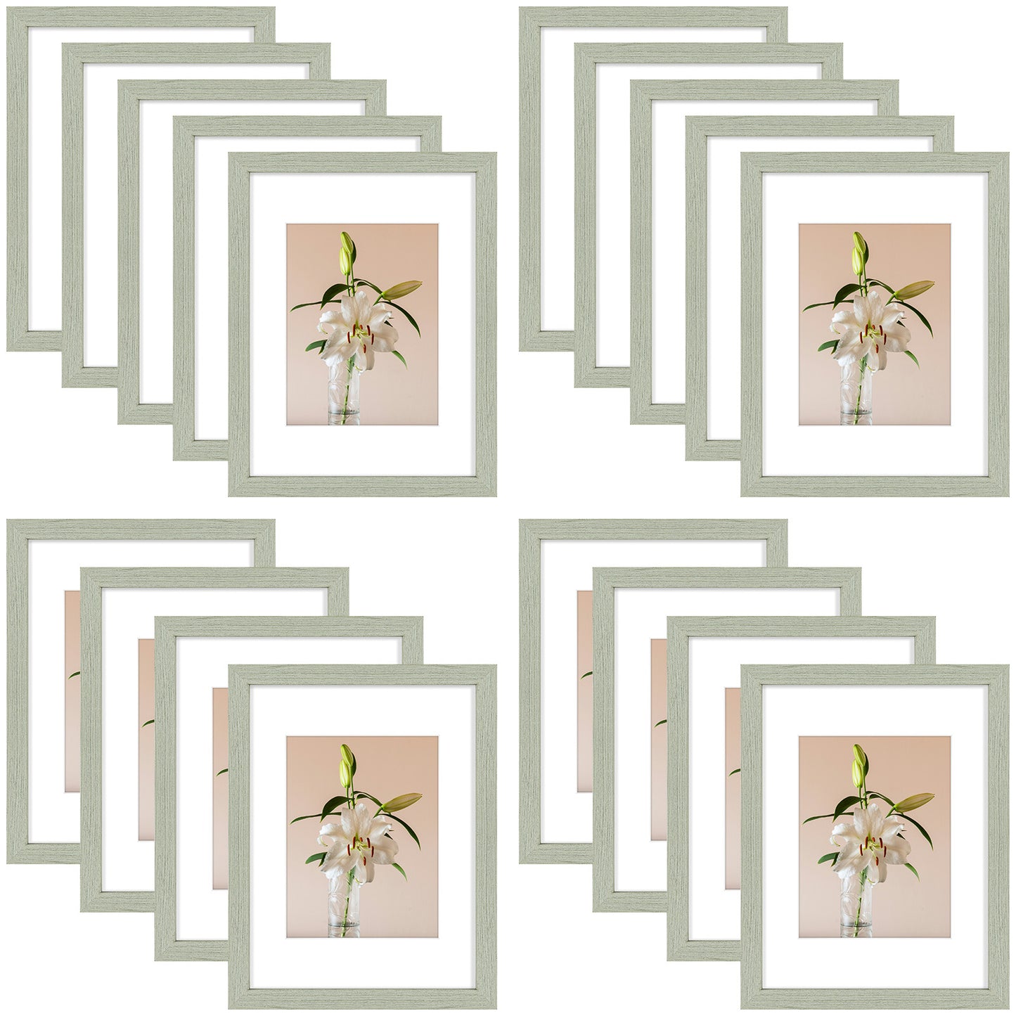 Clearance 9x12 Picture Frames for 6x8 Photo with White Mat and Plexiglass (18 Pcs Per Box) Light Grey