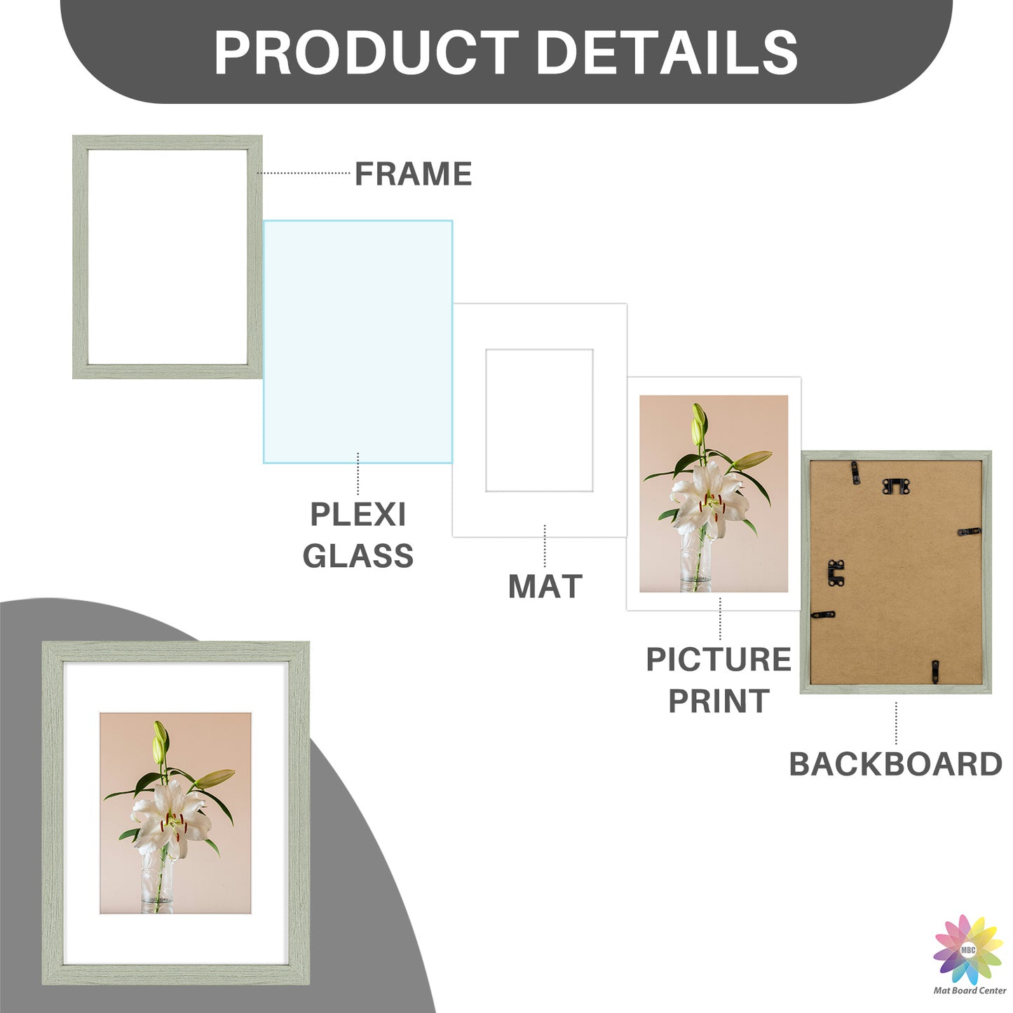 Clearance 9x12 Picture Frames for 6x8 Photo with White Mat and Plexiglass (18 Pcs Per Box)