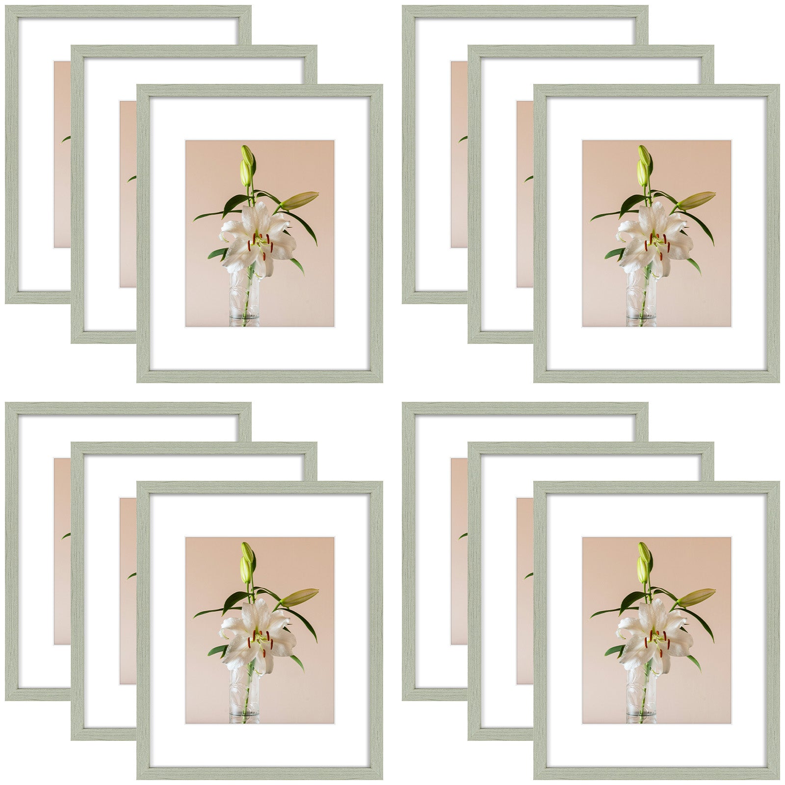 Clearance 16x20 Picture Frames for 11x14 Photo with White Mat and Plexiglass (12 Pcs Per Box) Light Grey