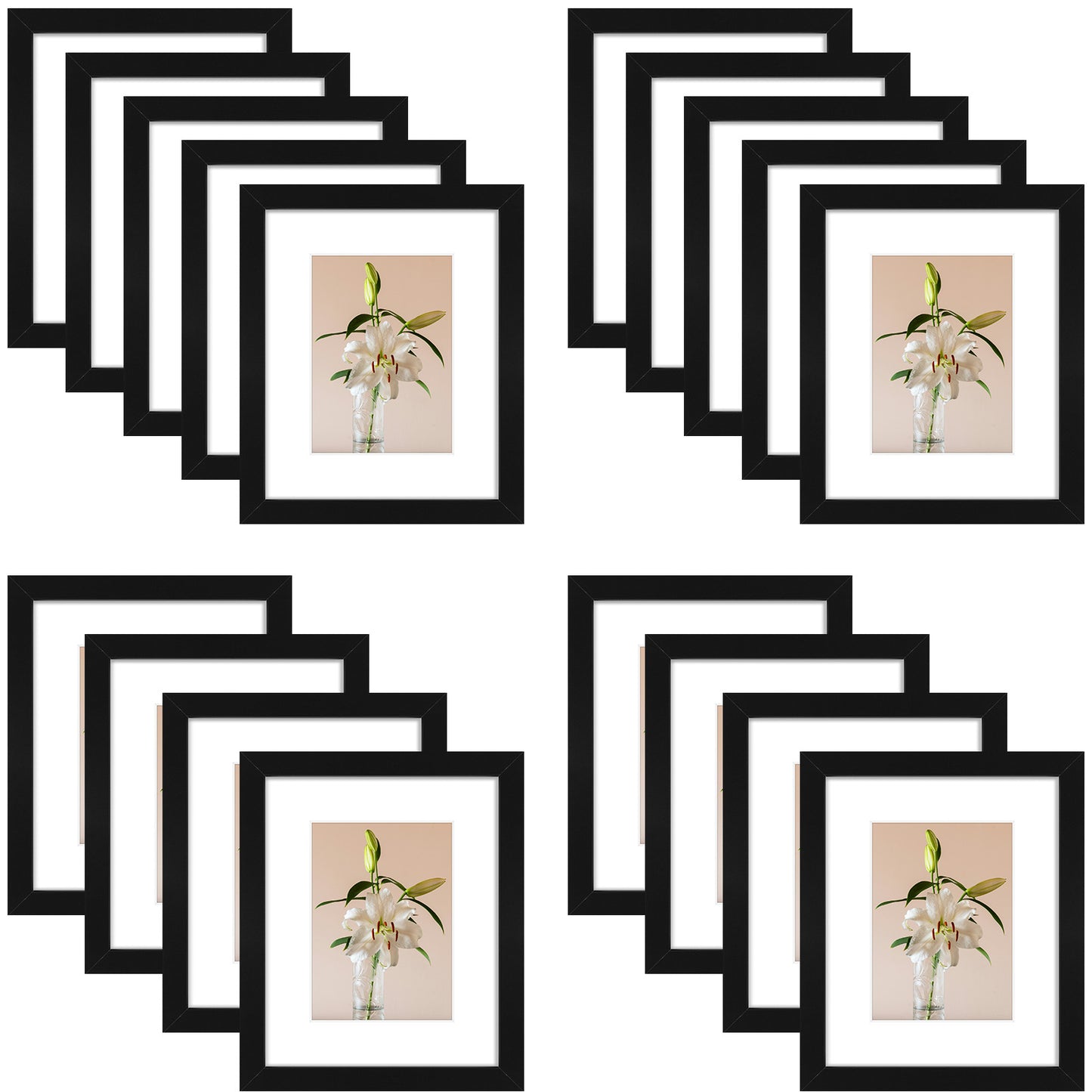 Clearance 8x10 Picture Frames for 5x7 Photo with White Mat and Plexiglass (18 Pcs Per Box) Black