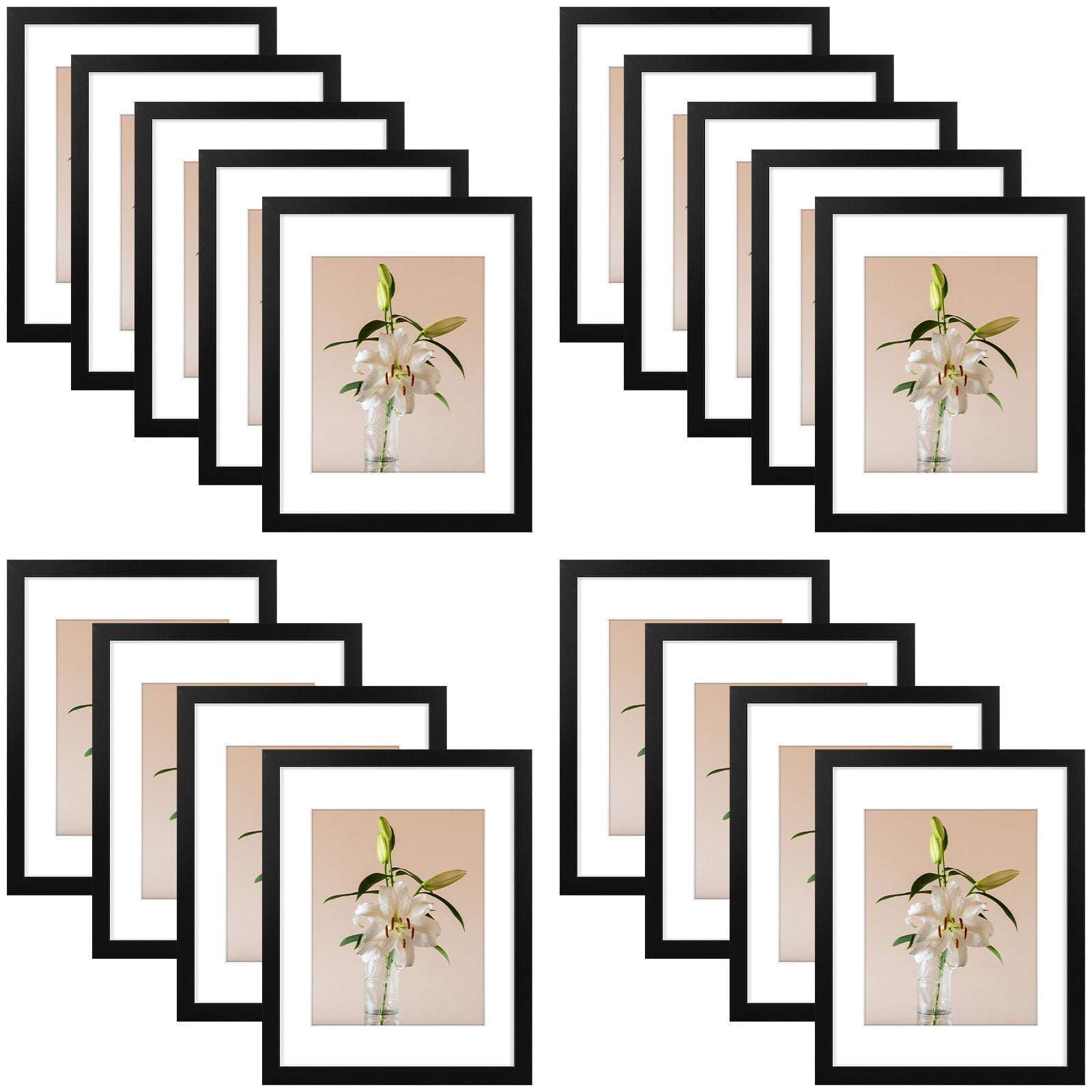 Clearance 11x14 Picture Frame for 8x10 Photo with White Mat and Plexiglass (18 Pcs Per Box) Black