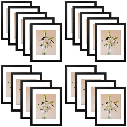 Clearance 11x14 Picture Frame for 8x10 Photo with White Mat and Plexiglass (18 Pcs Per Box) Black
