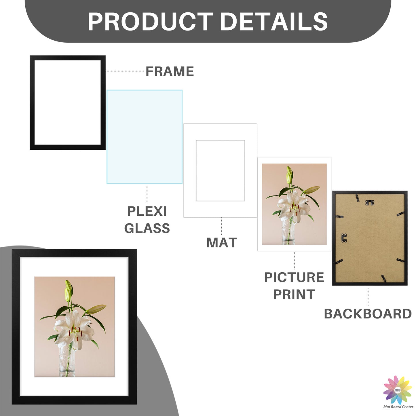 Clearance 11x14 Picture Frame for 8x10 Photo with White Mat and Plexiglass (18 Pcs Per Box)