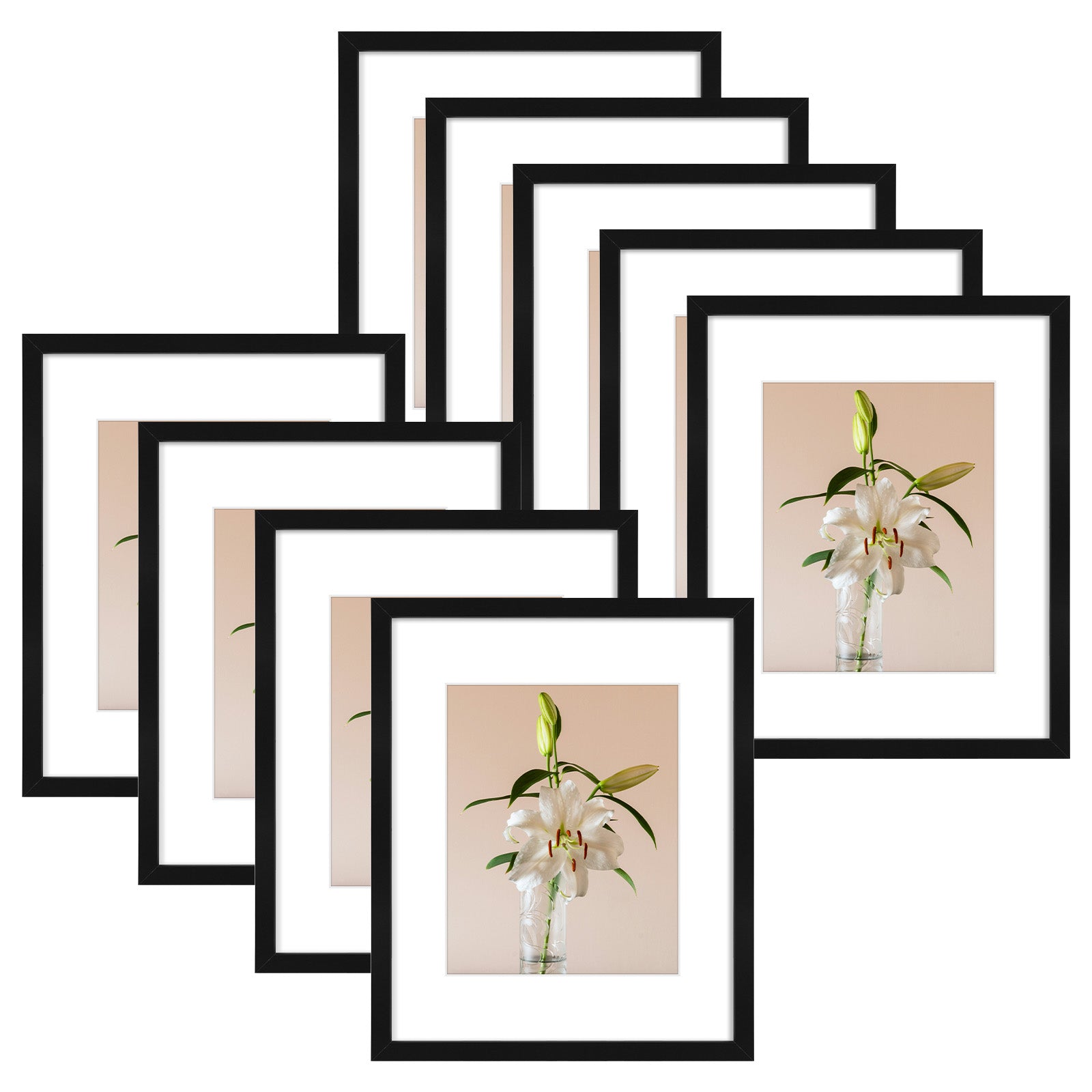 Clearance 16x20 Picture Frames for 11x14 Photo with White Mat and Plexiglass (9 Pcs Per Box) Black