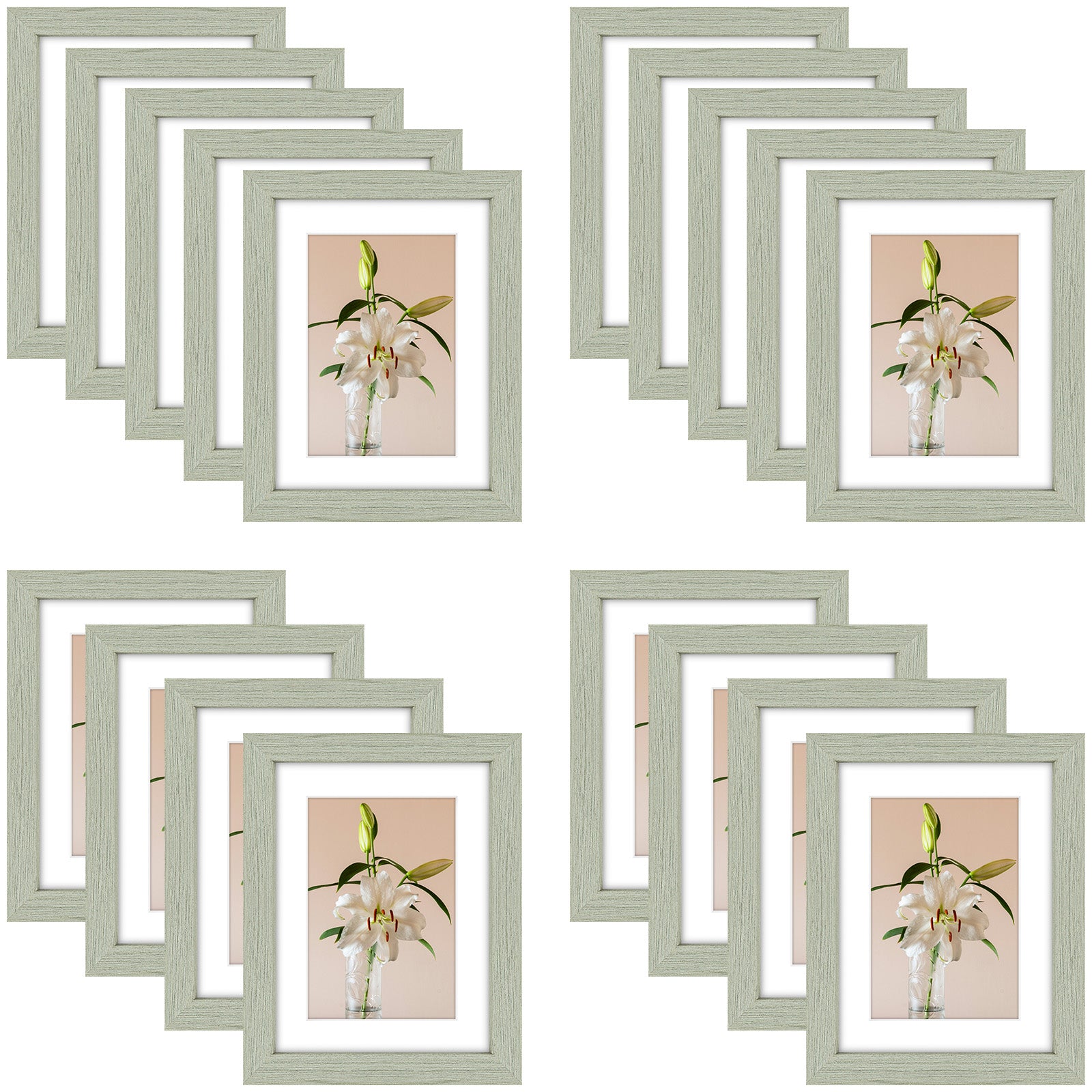 Clearance 6x8 Picture Frame for 4x6 Photo with White Mat and Plexiglass Light Grey (18 Pcs Per Box)