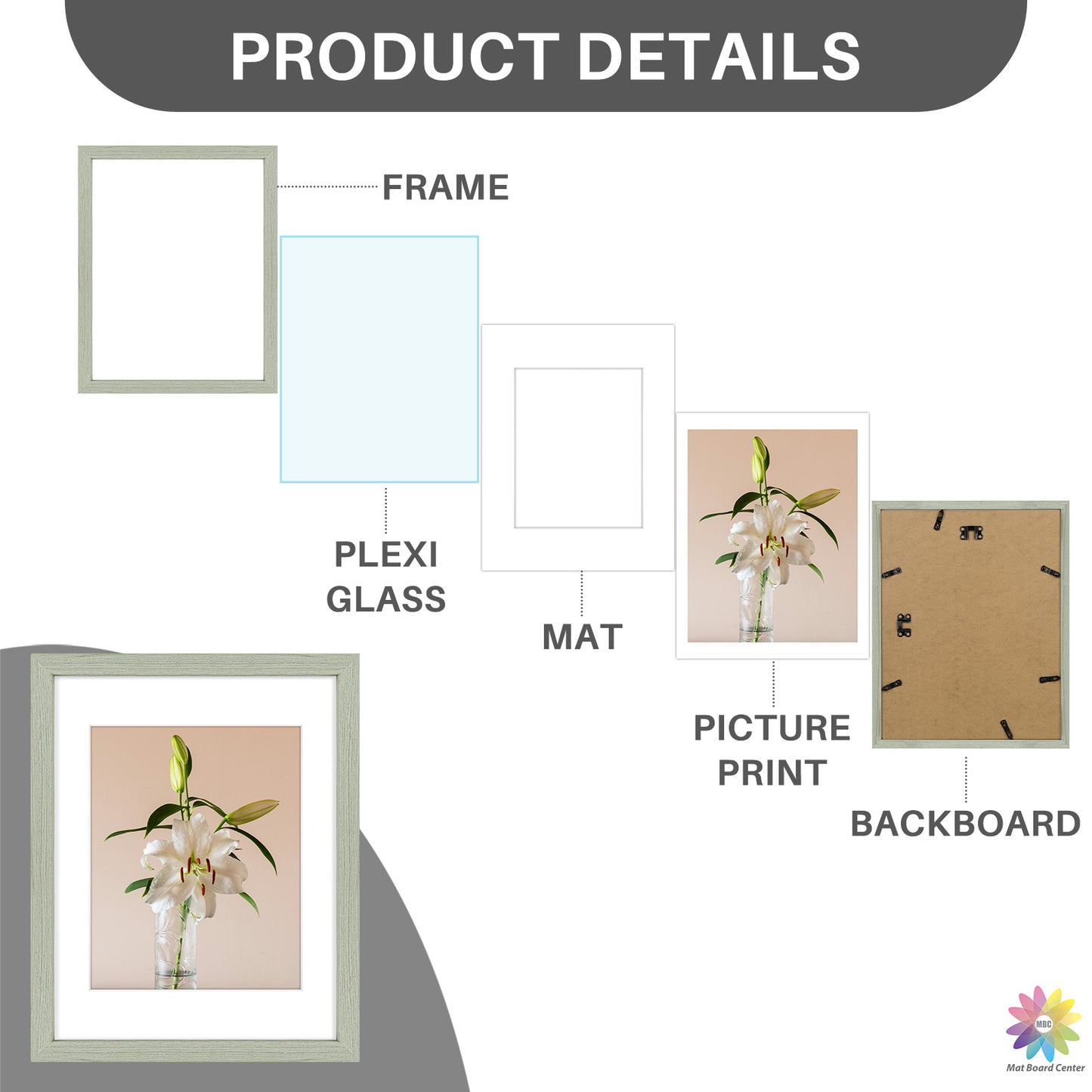Clearance 11x14 Picture Frame for 8x10 Photo with White Mat and Plexiglass (18 Pcs Per Box)