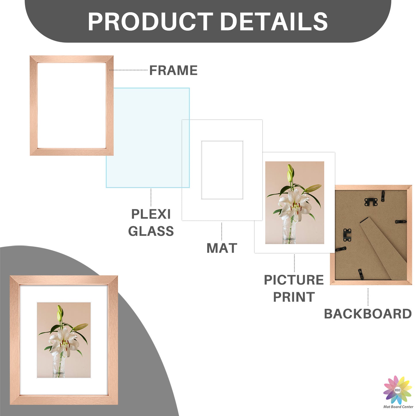 Clearance 8x10 Picture Frames for 5x7 Photo Rose Gold (18 Pcs Per Box)