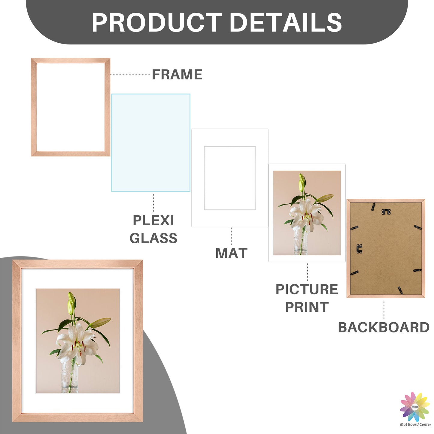 Clearance 11x14 Rose Gold Picture Frame for 8x10 Photo (18 Pcs Per Box)