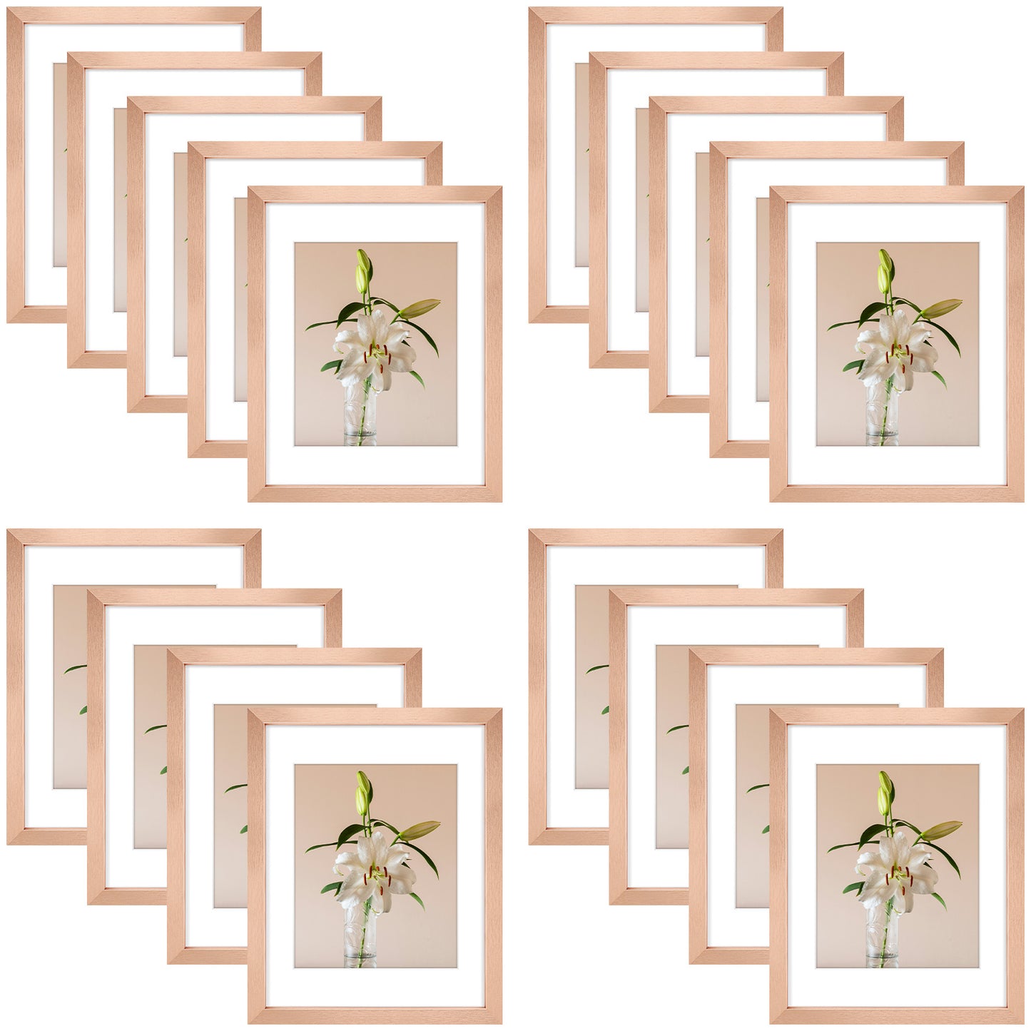 Clearance 11x14 Picture Frame for 8x10 Photo with White Mat and Plexiglass Rose Gold (18 Pcs Per Box)