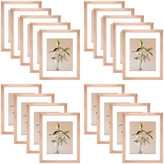 Clearance 11x14 Picture Frame for 8x10 Photo with White Mat and Plexiglass Rose Gold (18 Pcs Per Box)