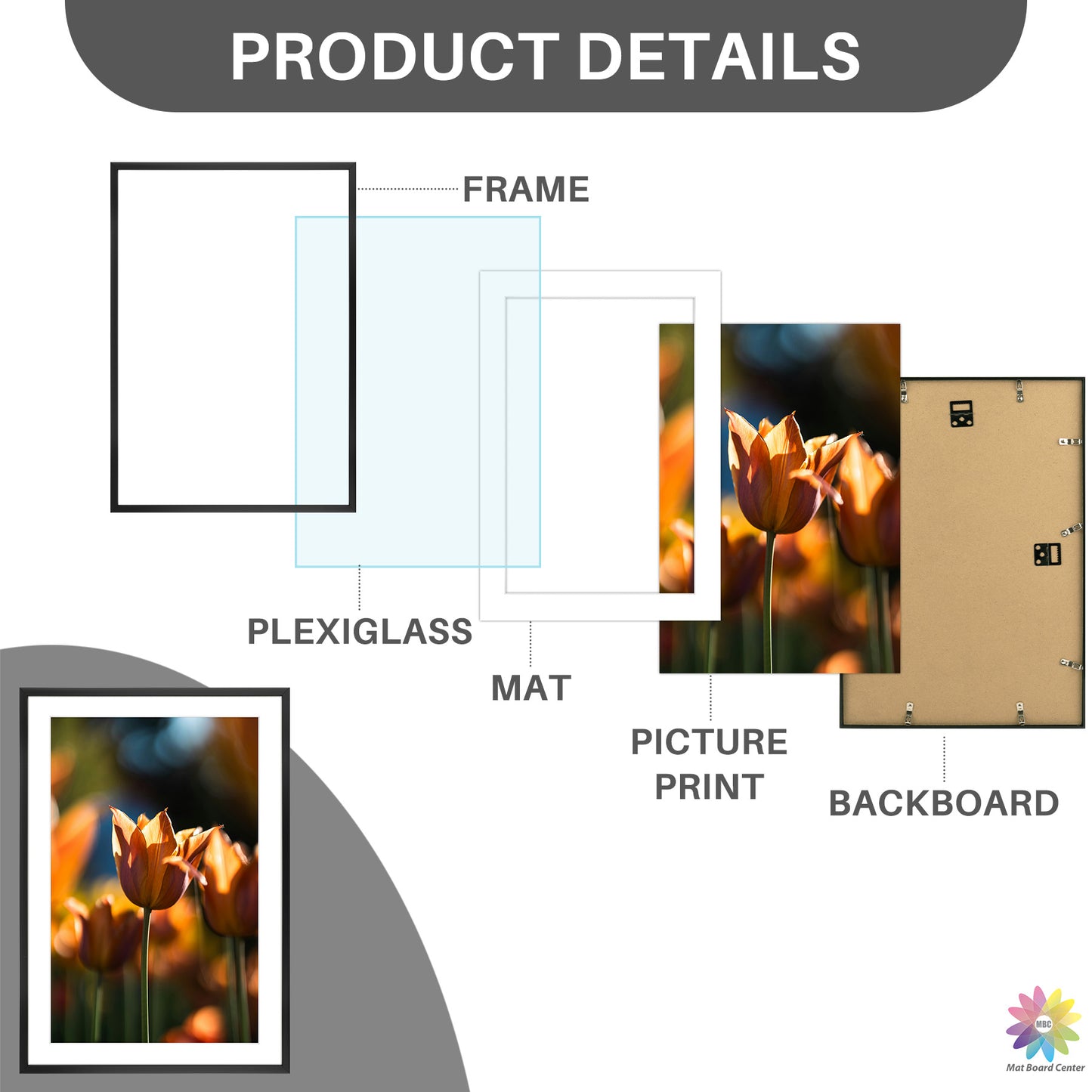 13x19 Picture Frame For 11x17 Photo With White Mat and Plexiglass (6 Pcs per Box)
