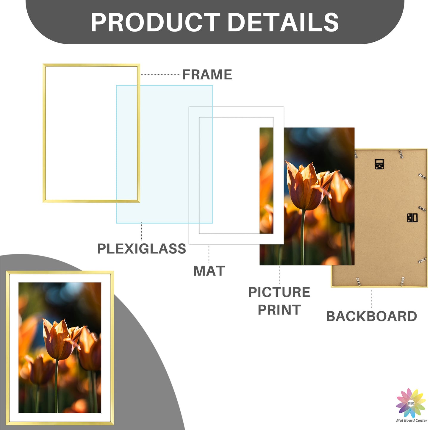 13x19 Picture Frame For 11x17 Photo With White Mat and Plexiglass (6 Pcs per Box)